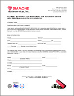 Diamond Waste Dumpster Rental Direct Deposit Authorization Form